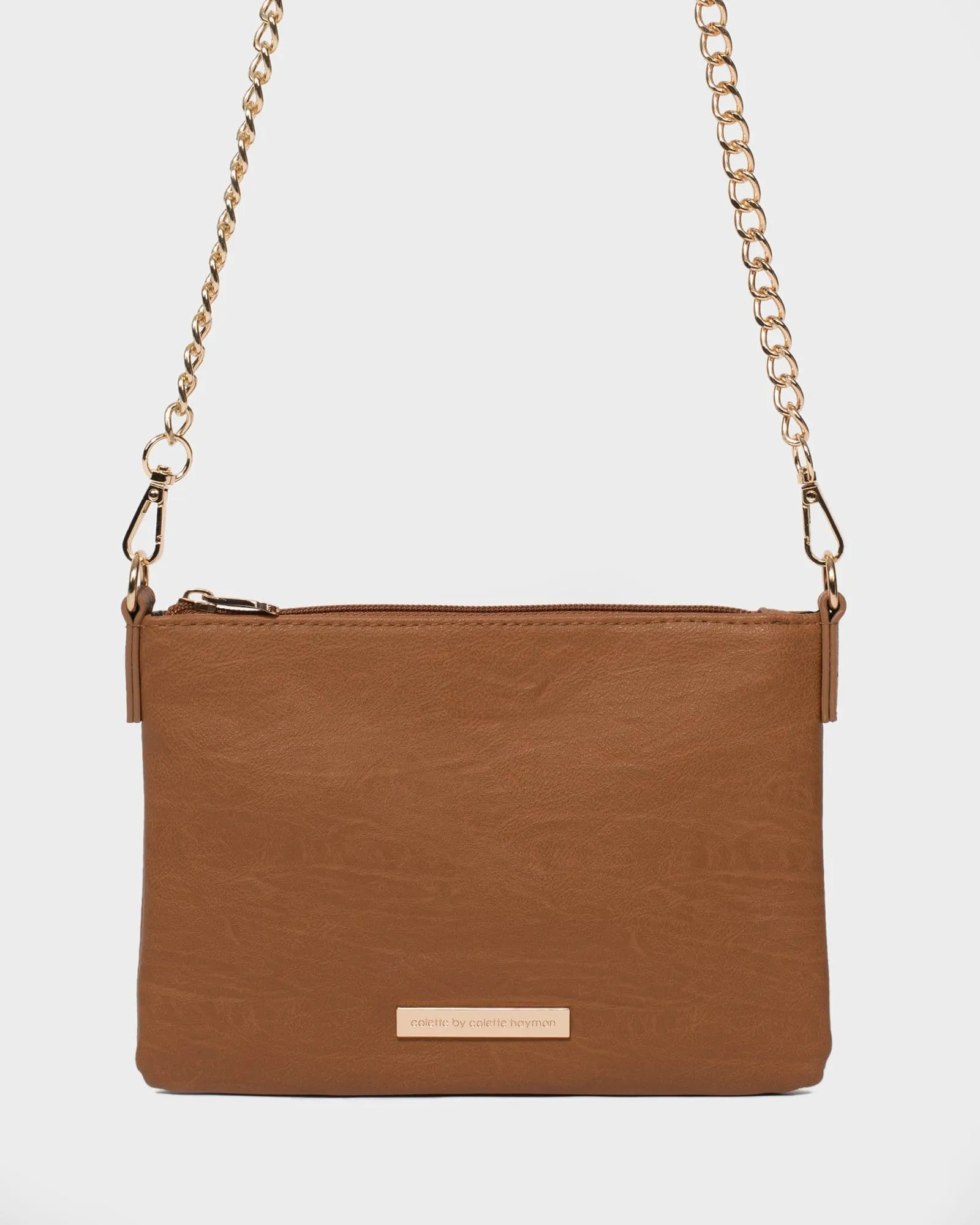 Tan Peta Chain Crossbody Bag