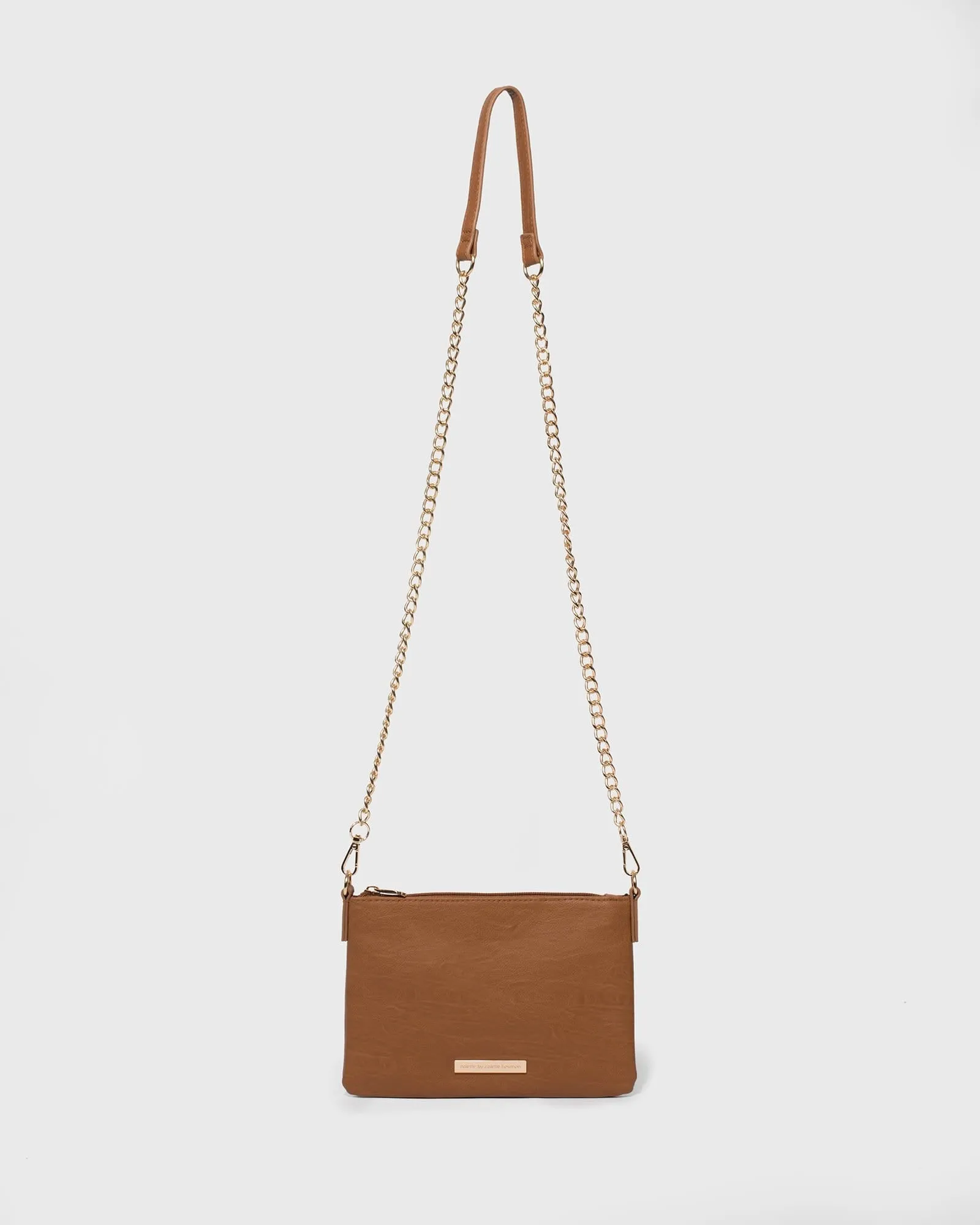 Tan Peta Chain Crossbody Bag