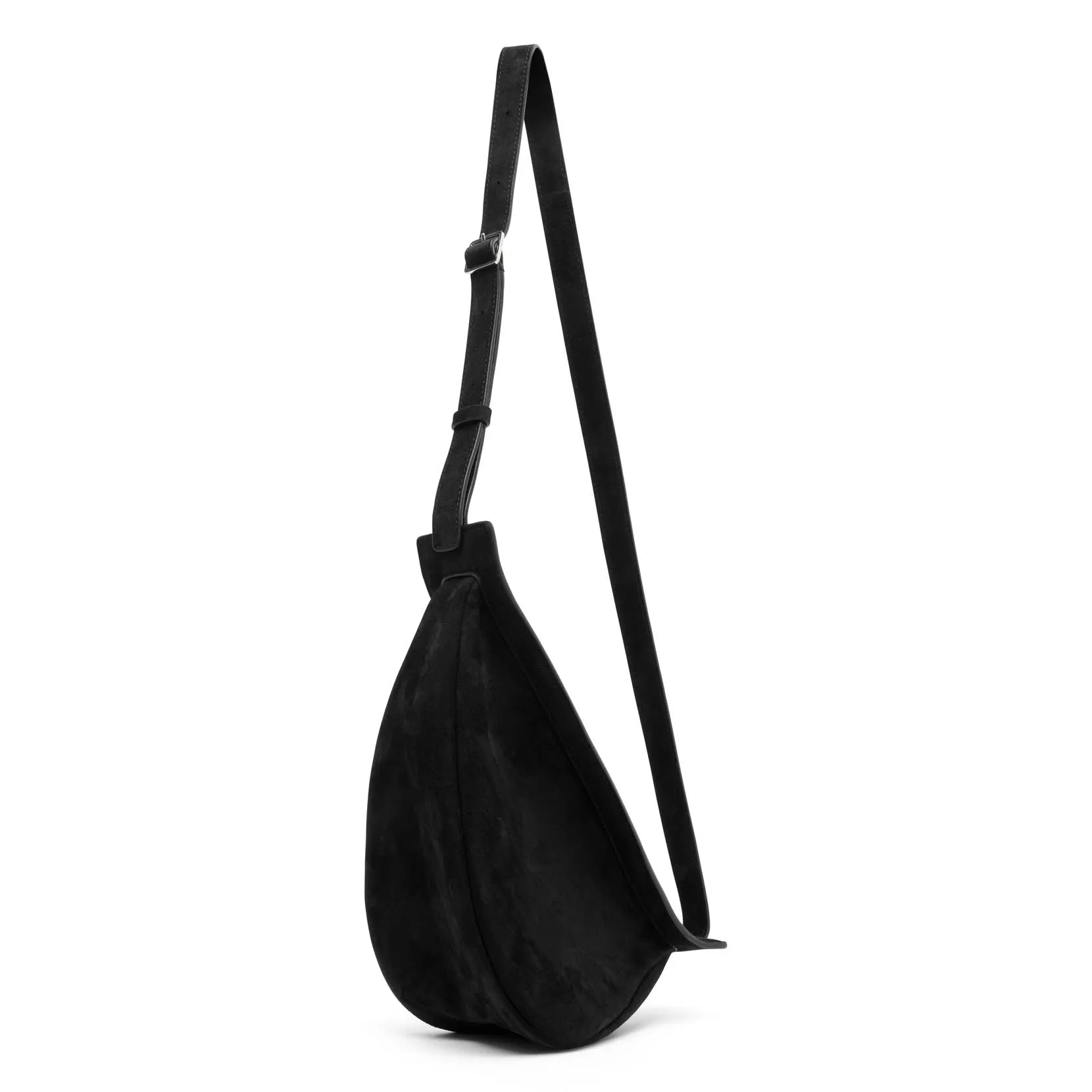 The Row Slouchy banana small black suede shoulder bag