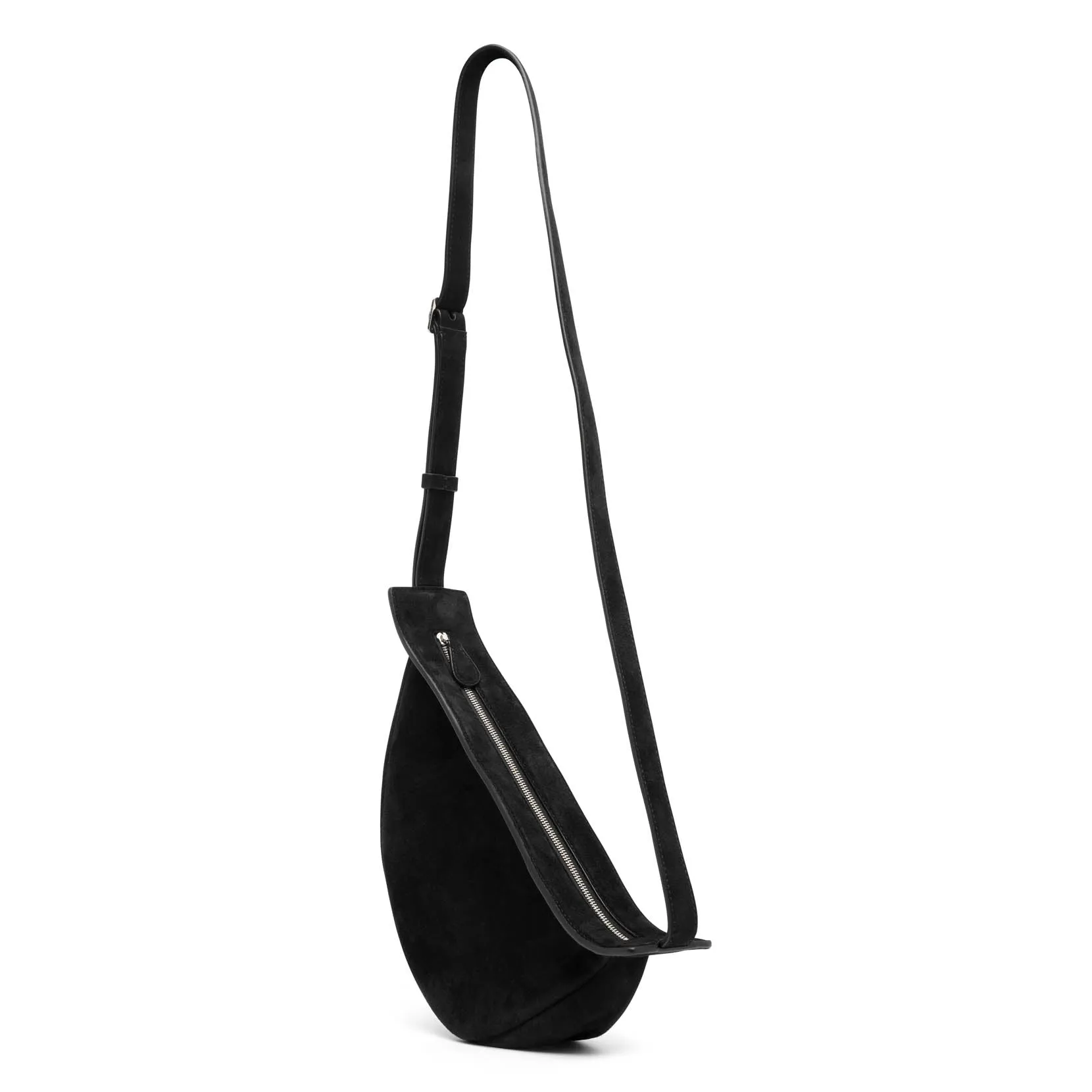 The Row Slouchy banana small black suede shoulder bag