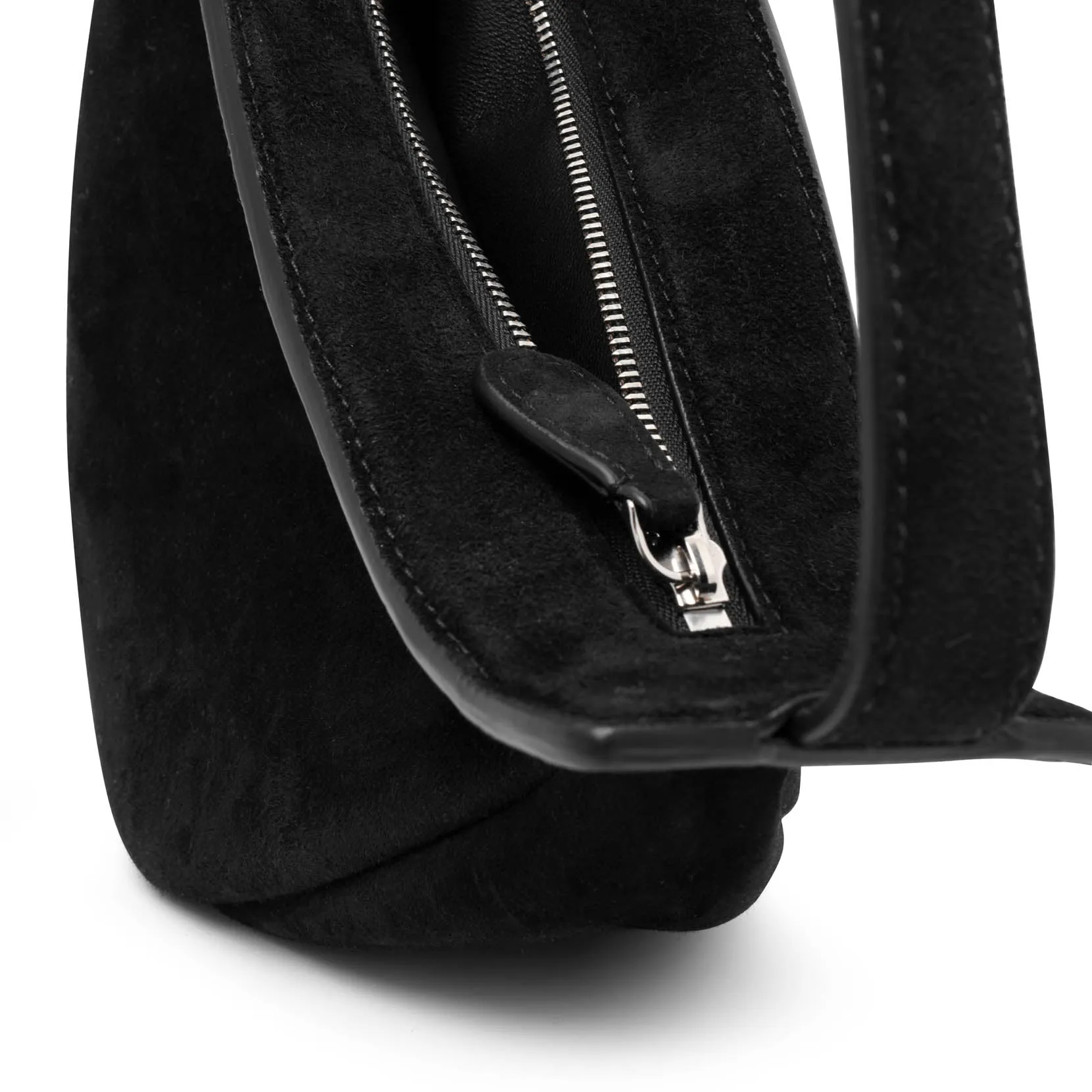 The Row Slouchy banana small black suede shoulder bag