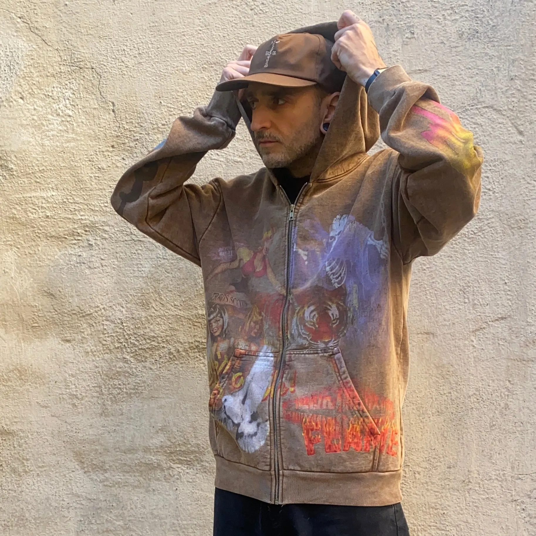 Travis Scott Utopia Circus Maximus 2023 Tour Zip-Up Hoodie Brown