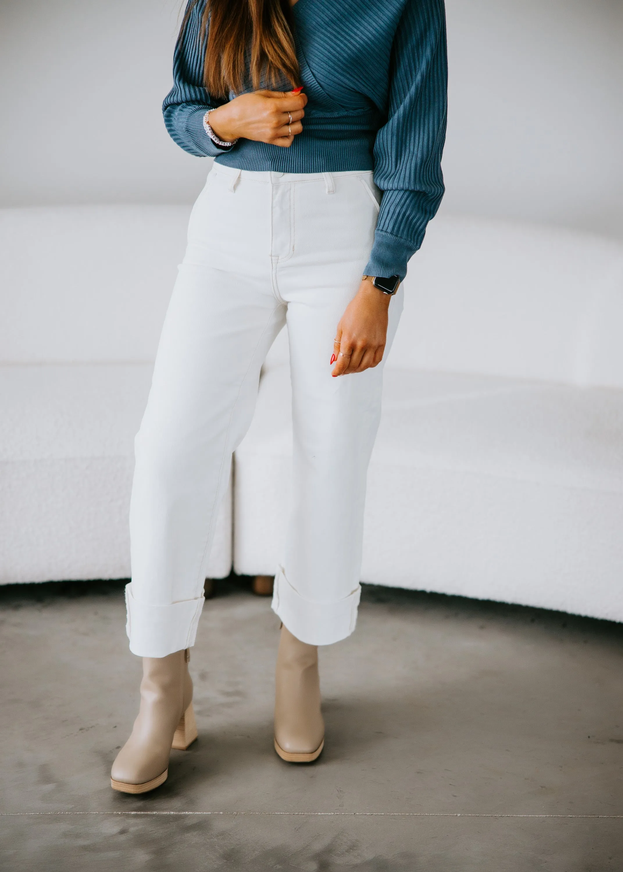 Tristen Wide Leg Cuffed Jeans