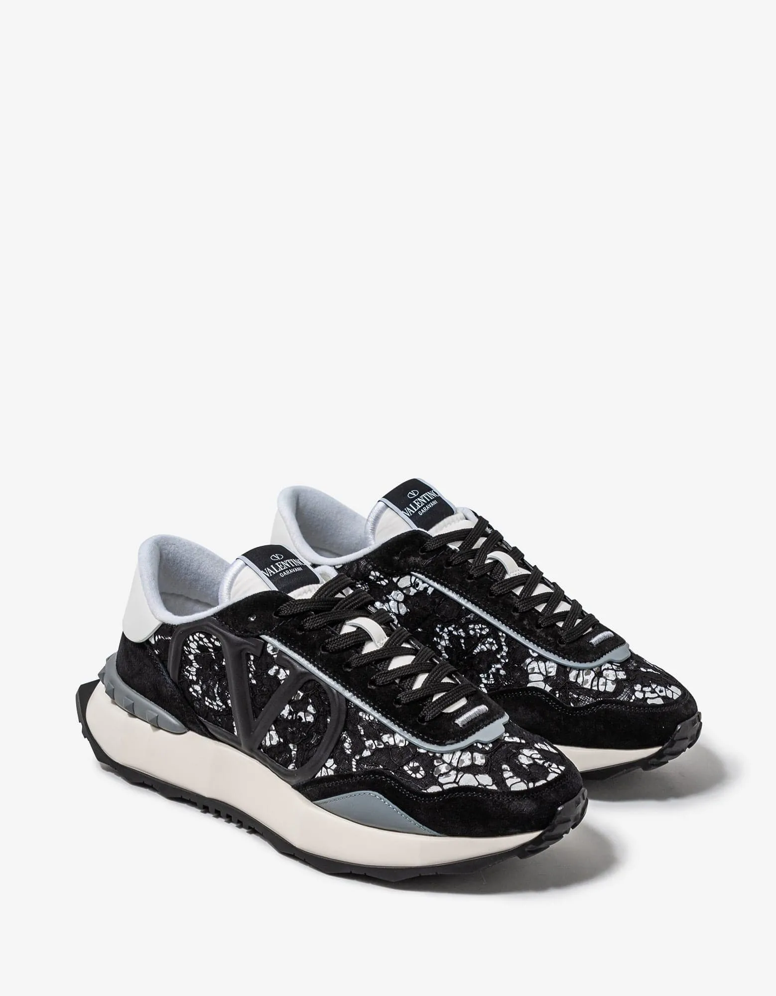 Valentino Garavani Black & Grey Lace & Mesh Lacerunner Trainers