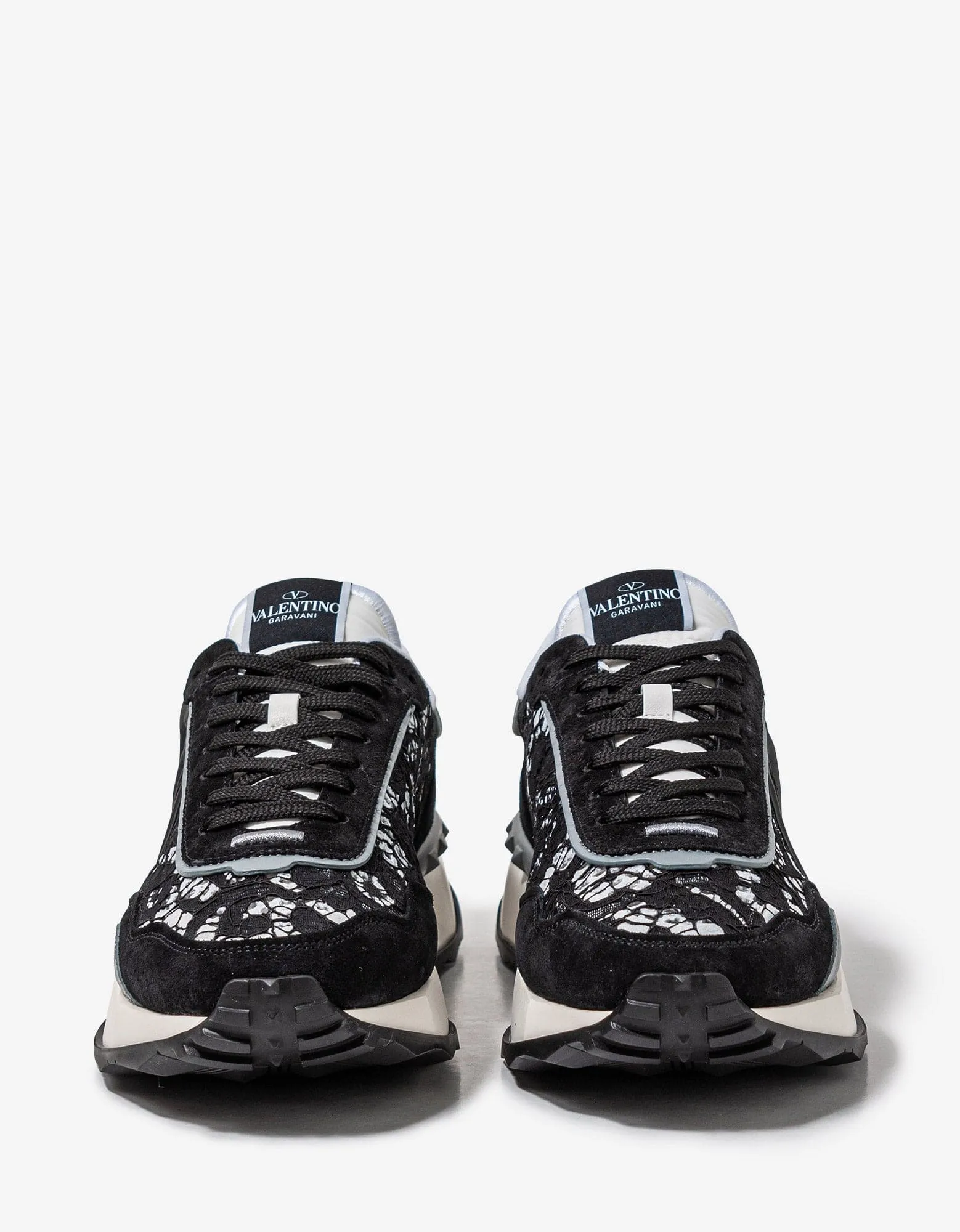 Valentino Garavani Black & Grey Lace & Mesh Lacerunner Trainers