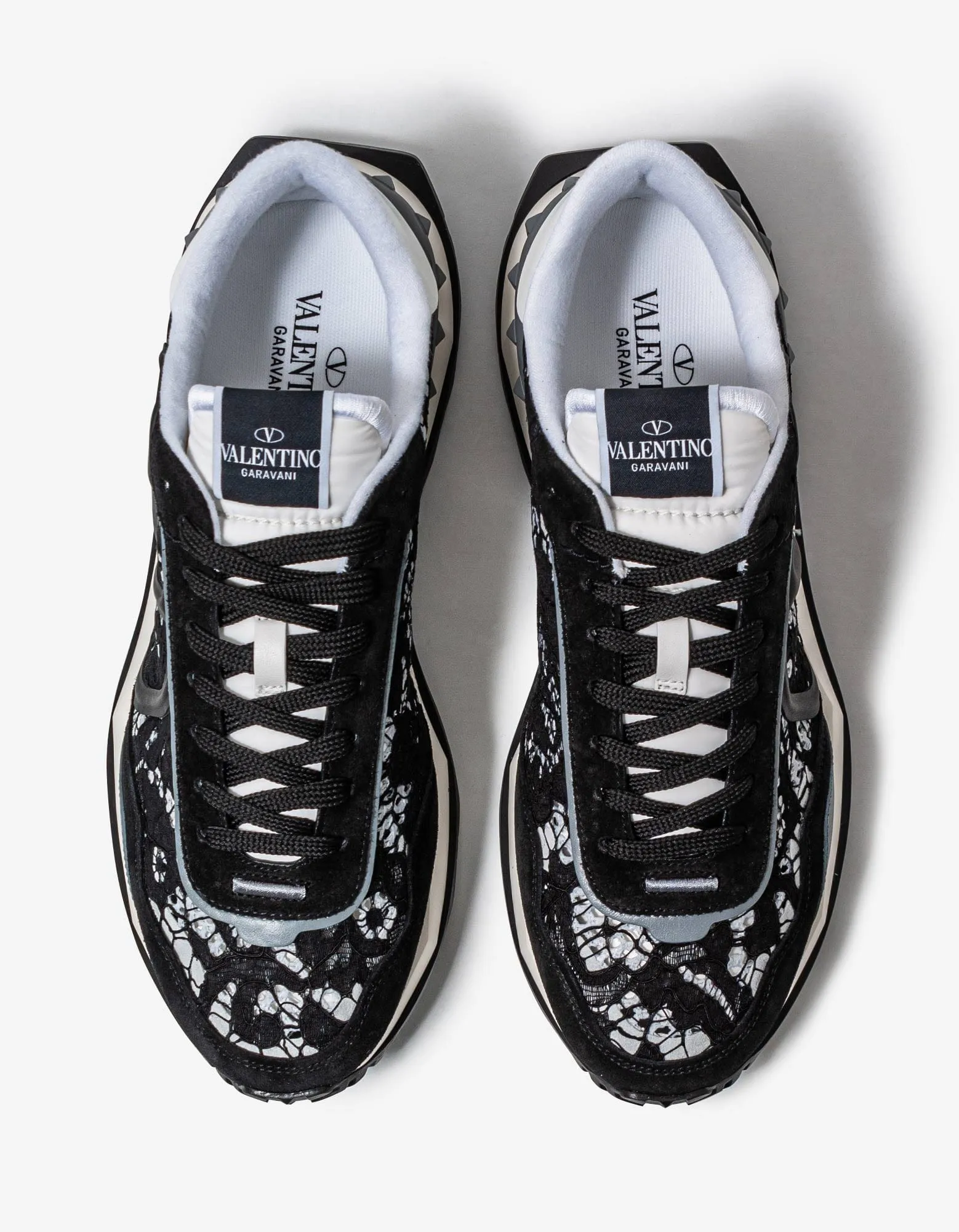 Valentino Garavani Black & Grey Lace & Mesh Lacerunner Trainers