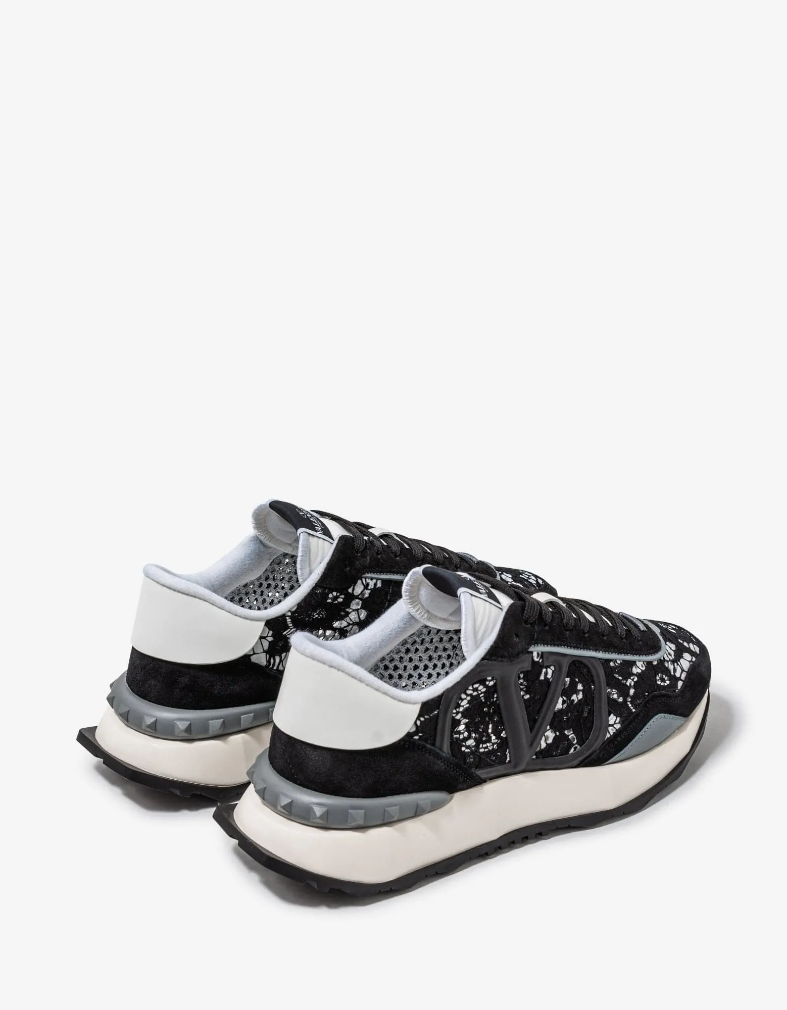 Valentino Garavani Black & Grey Lace & Mesh Lacerunner Trainers