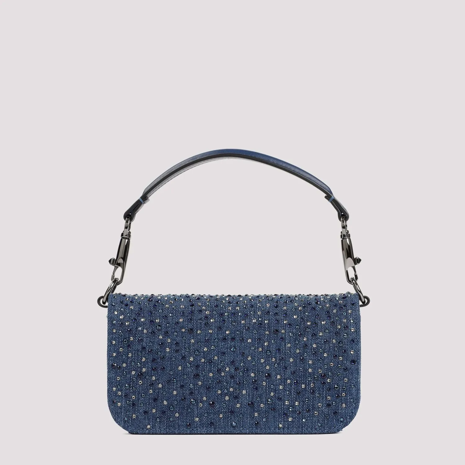 VALENTINO GARAVANI Navy Cotton Strass Mini Shoulder Bag for Women W:7.7 H:3.9 D:2.4 SS24