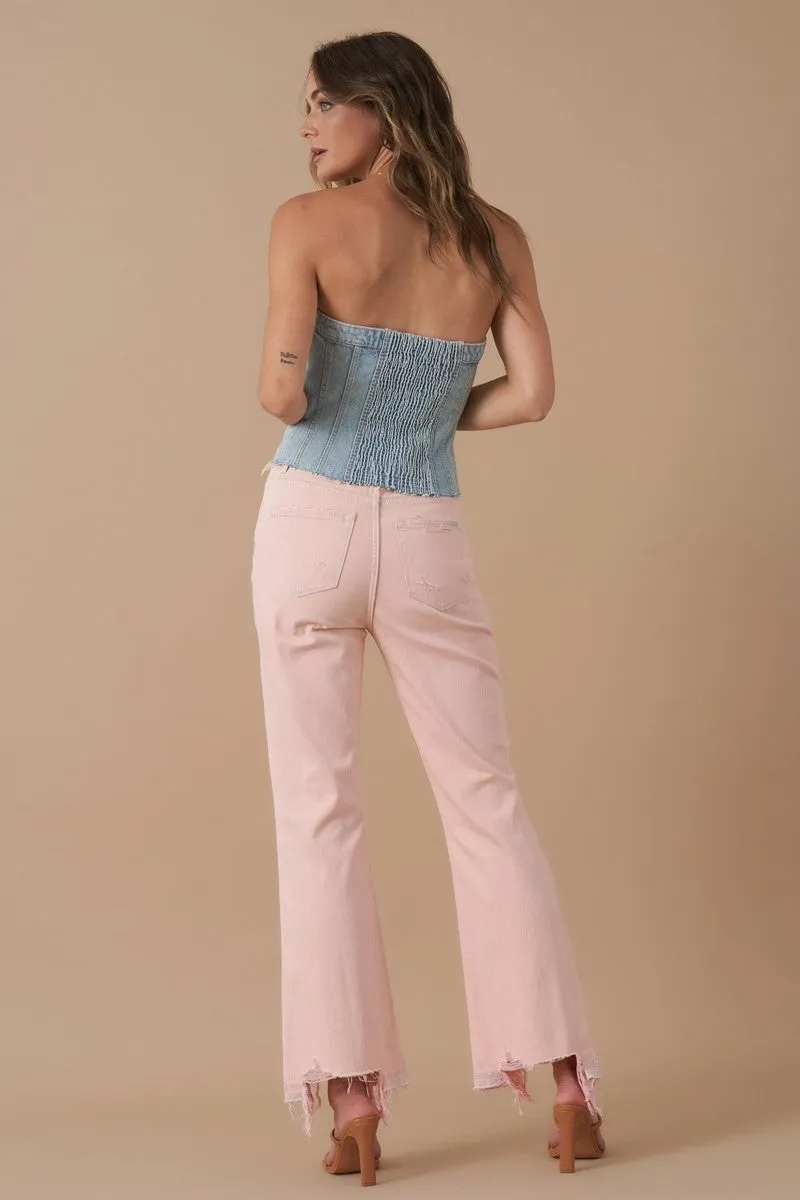 Washed Peach High Rise Crop Flare Jeans