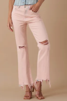 Washed Peach High Rise Crop Flare Jeans