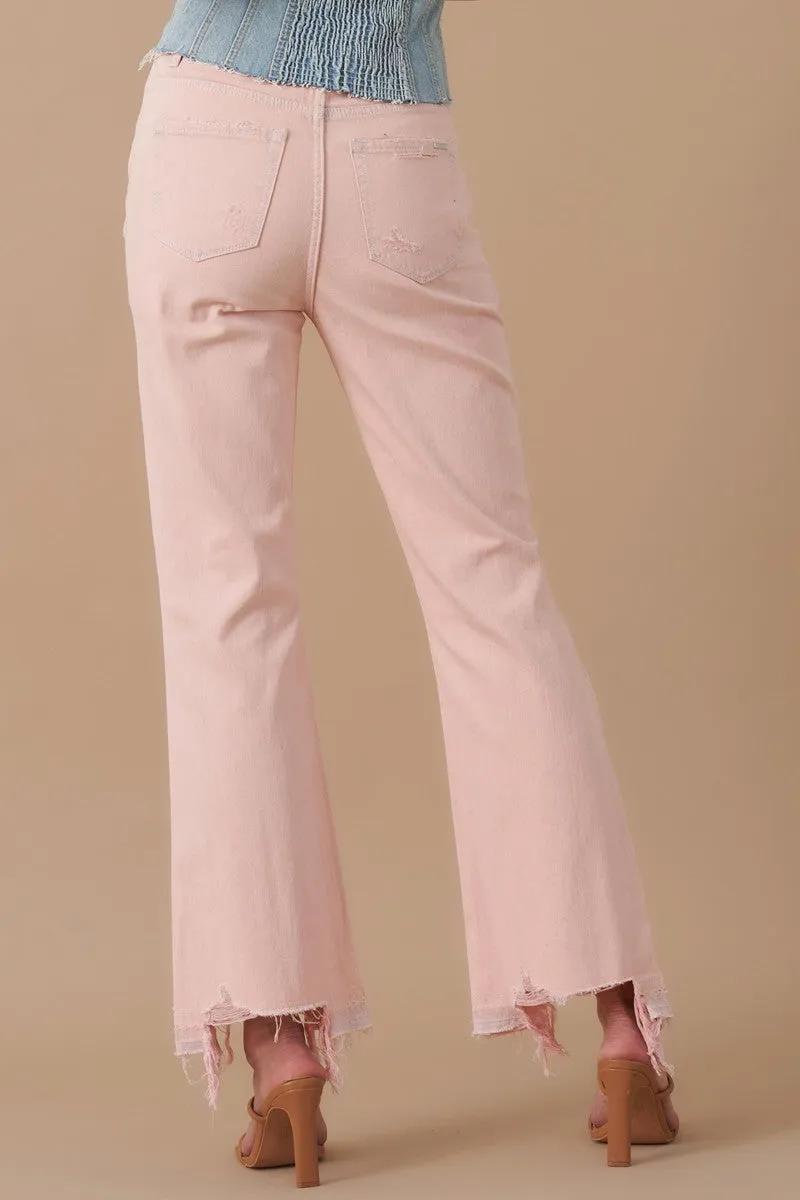 Washed Peach High Rise Crop Flare Jeans