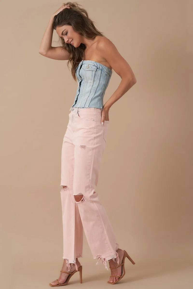 Washed Peach High Rise Crop Flare Jeans