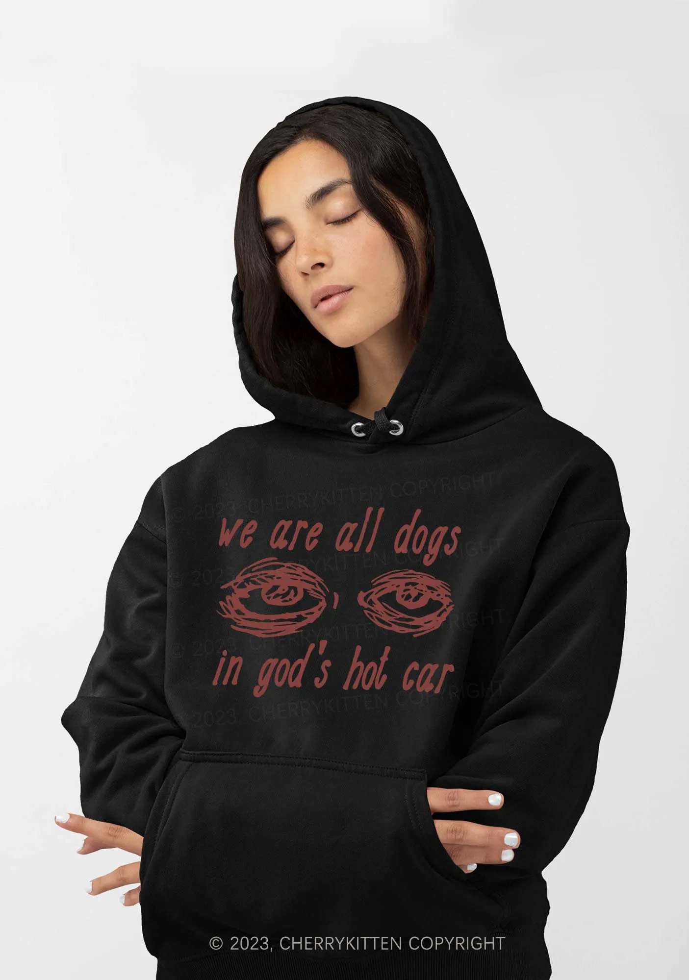 We Are All Dogs In God's Hot Car Y2K Hoodie Cherrykitten