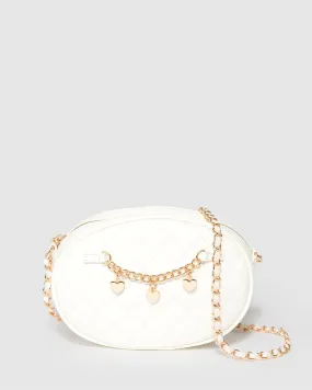 White Lilly Quilted Chain Crossbody Bag