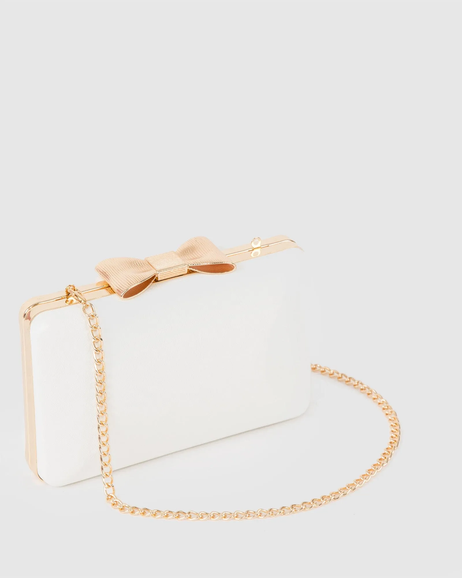 White Maxine Bow Handle Clutch Bag