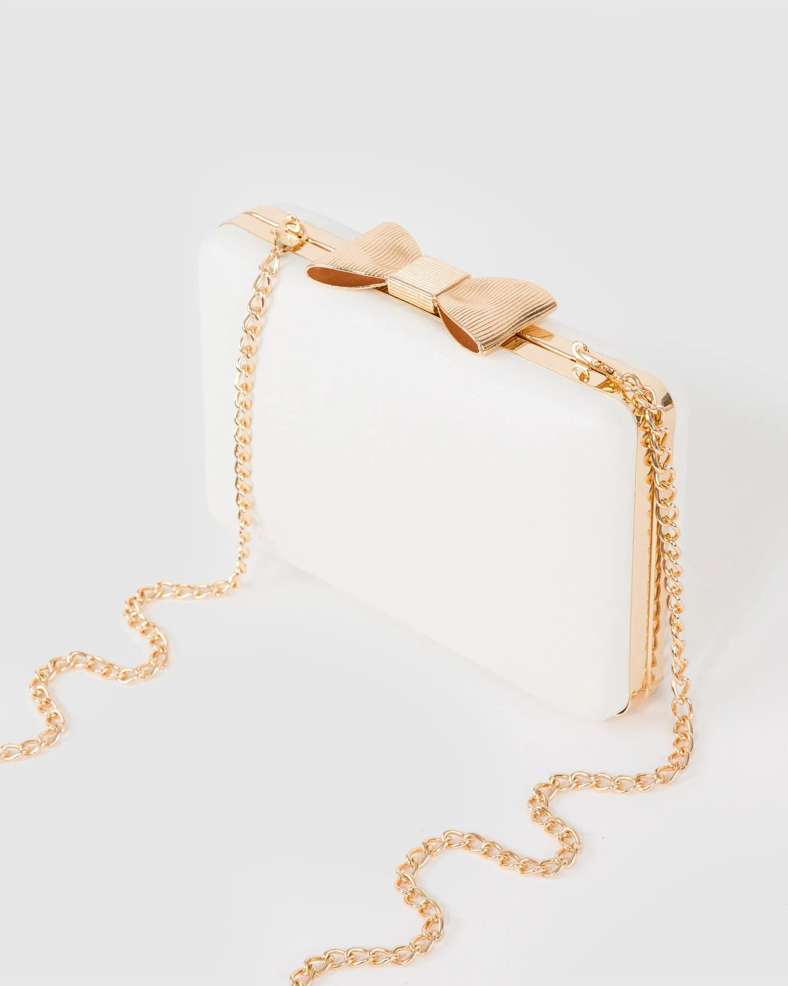 White Maxine Bow Handle Clutch Bag