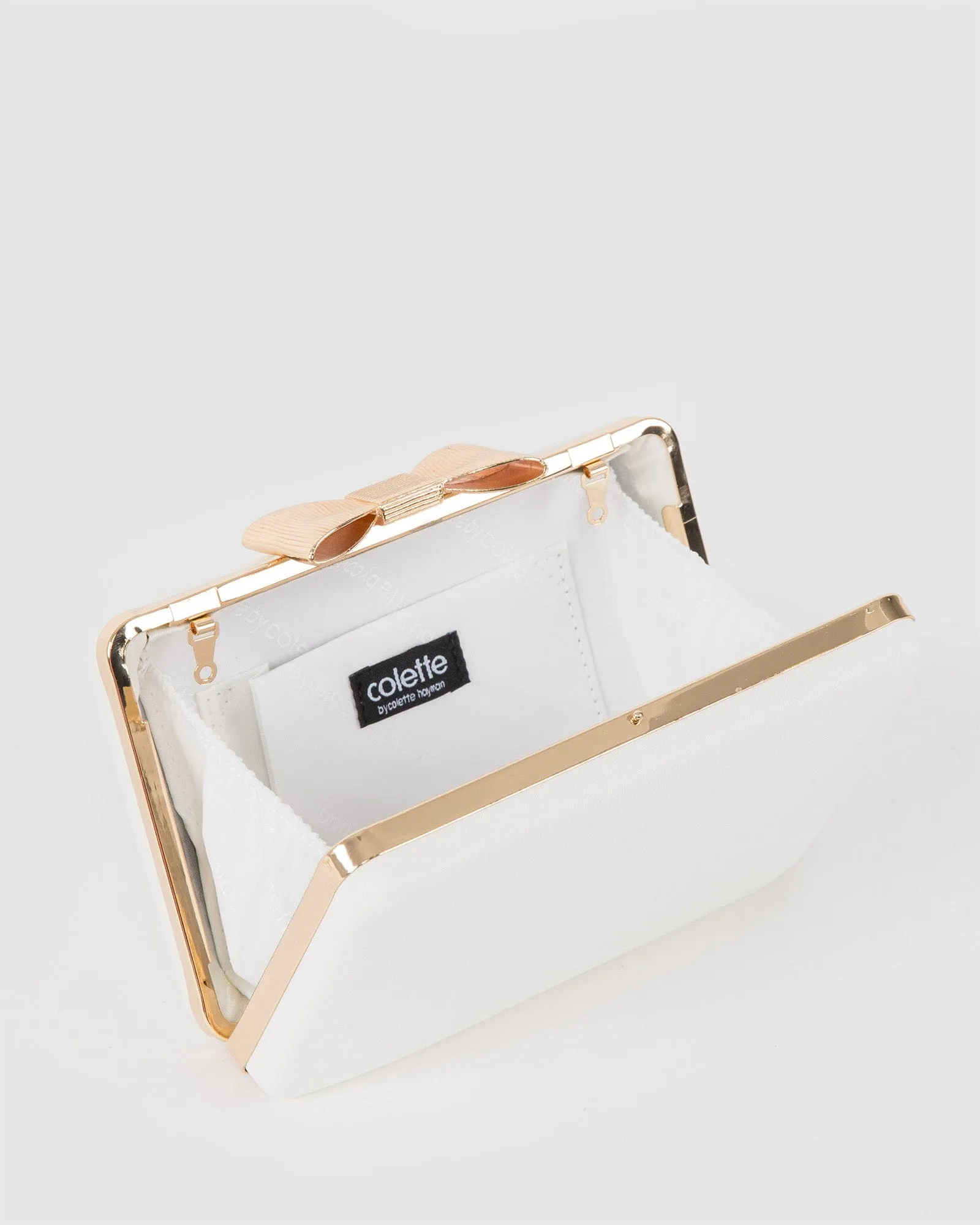 White Maxine Bow Handle Clutch Bag