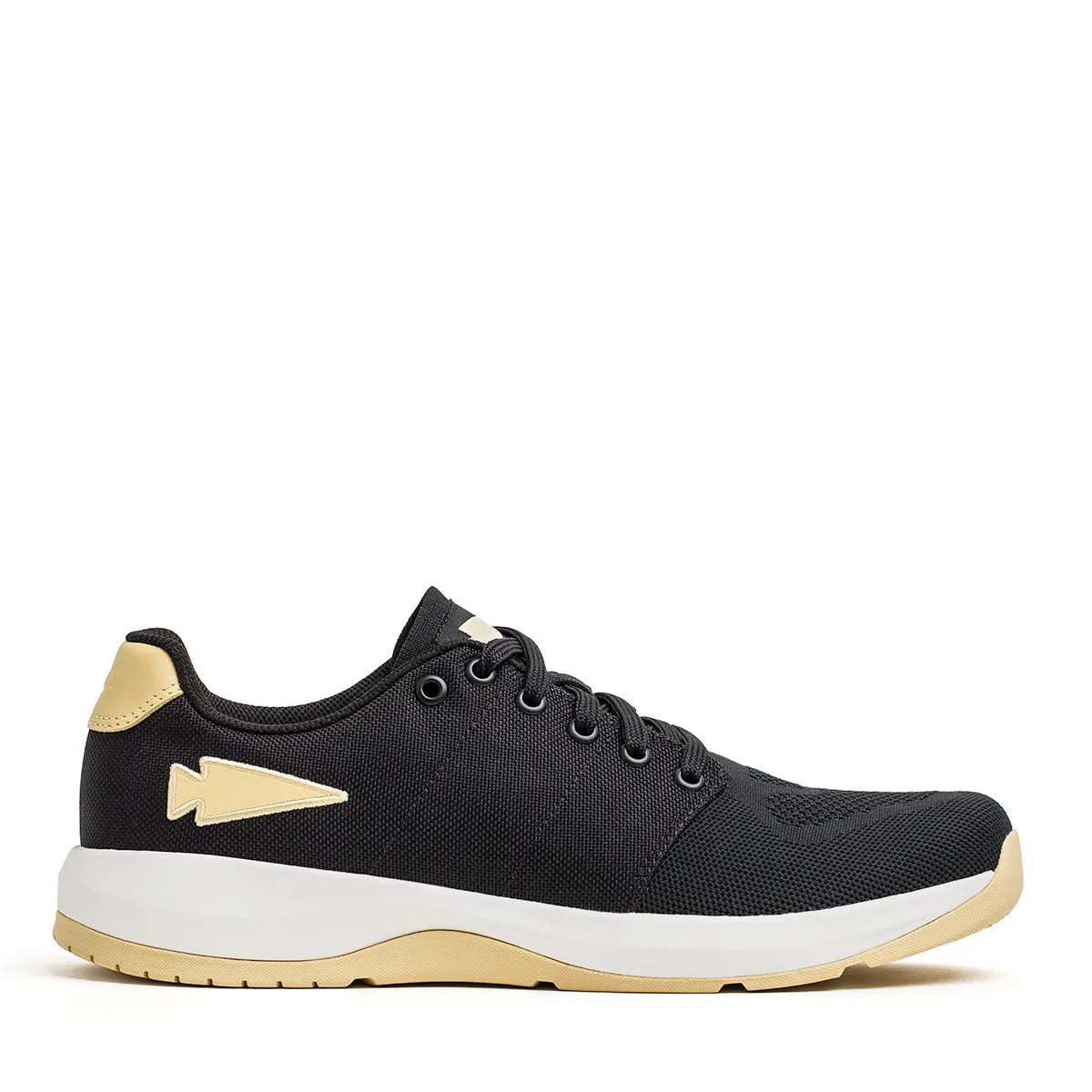 Women's Ballistic Trainers - Black + White + Gold W/ Gold Reflective Spearhead