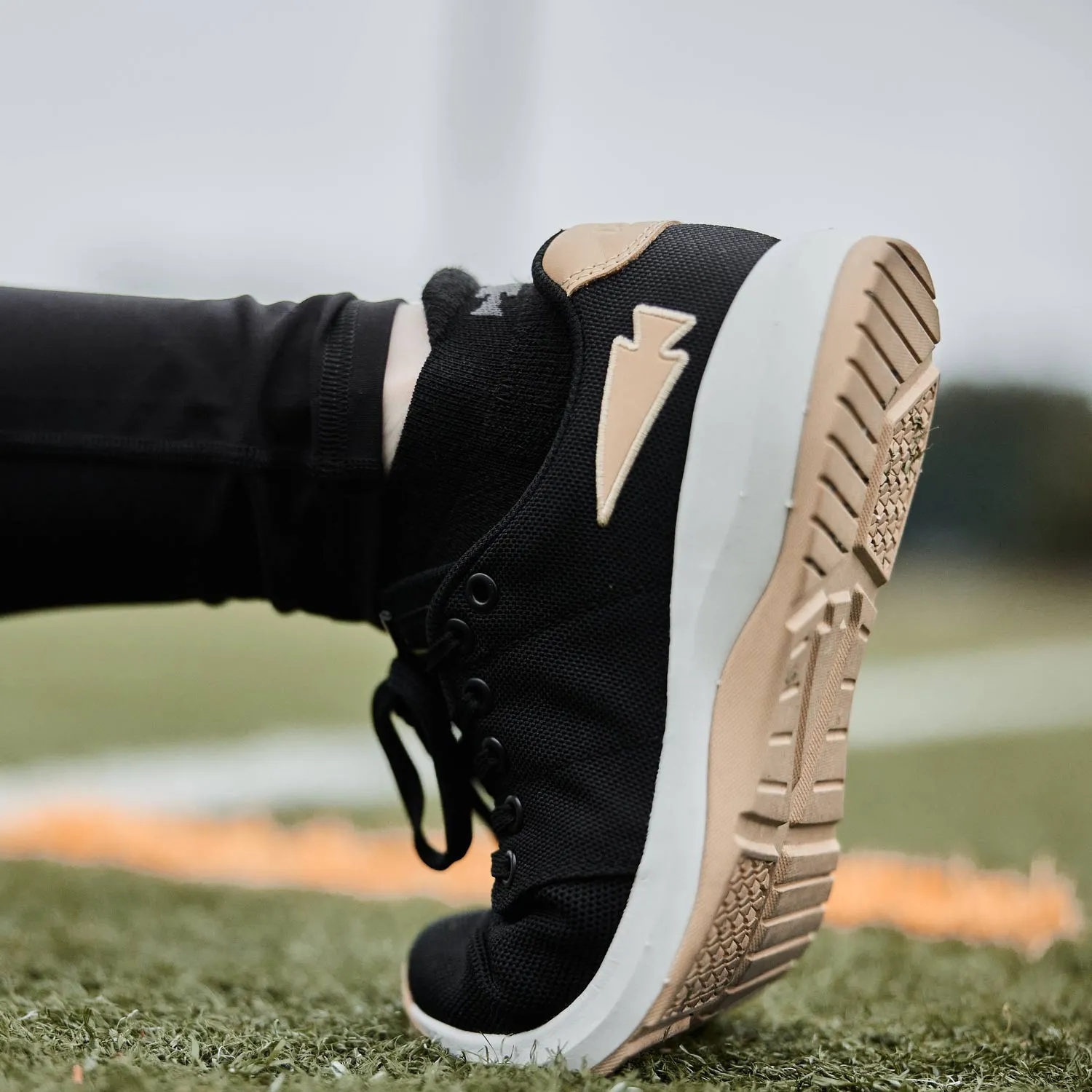 Women's Ballistic Trainers - Black + White + Gold W/ Gold Reflective Spearhead