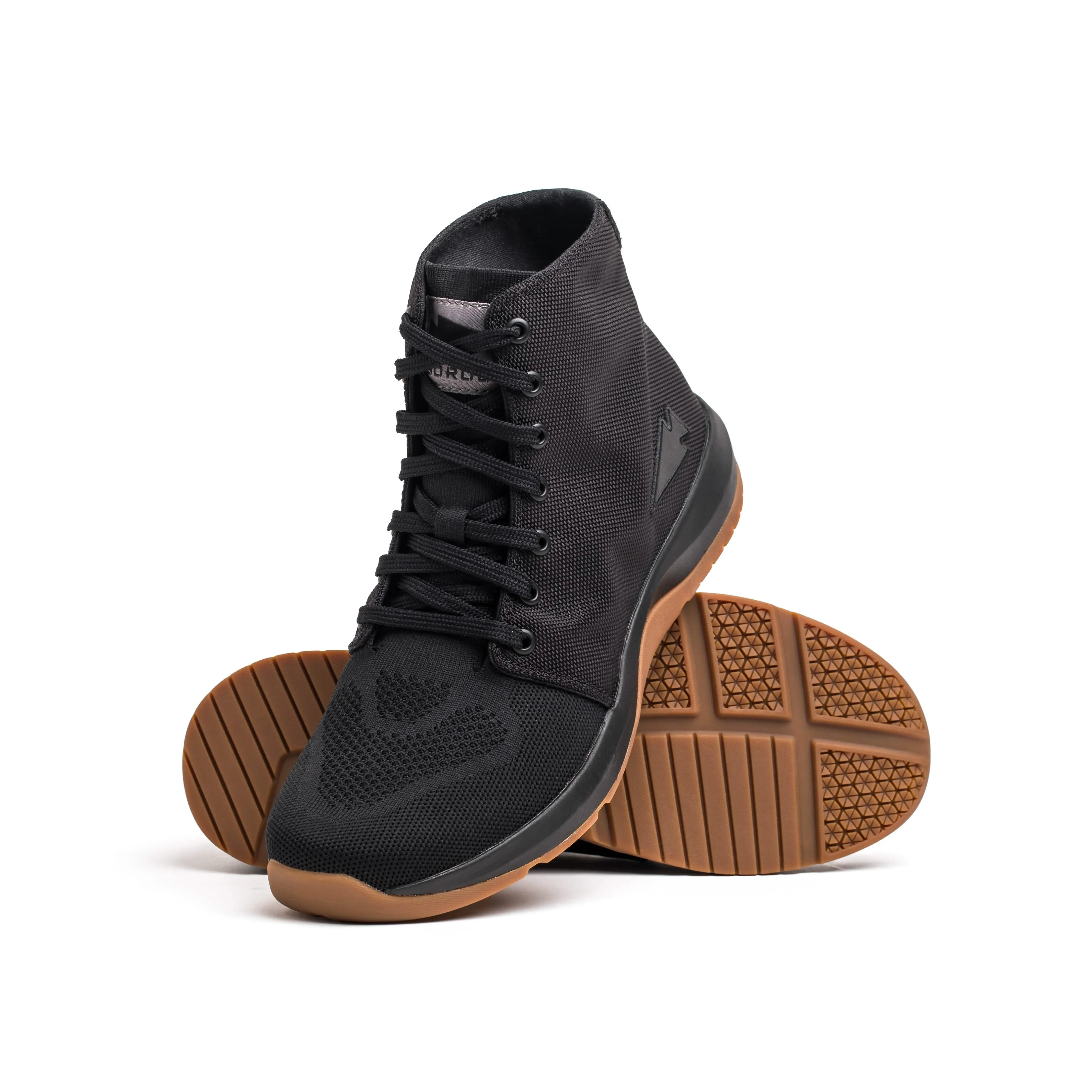 Women's Ballistic Trainers - Mid Top - Black + Gum w/ Black Reflective Spearhead