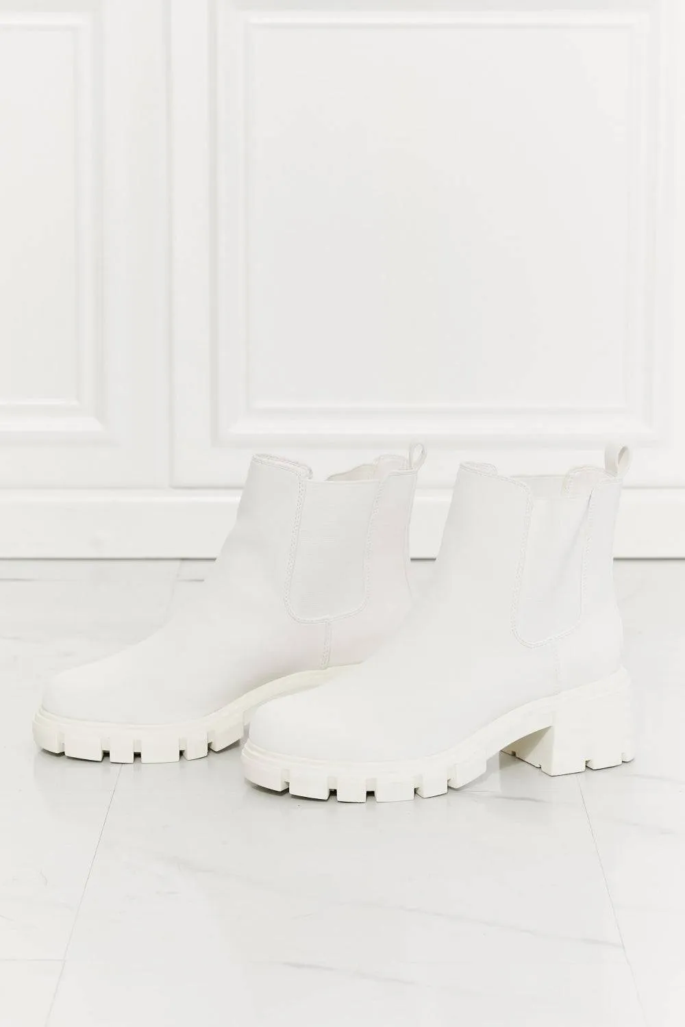 Work For It -  Matte Lug Sole Chelsea Boots in White