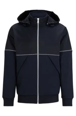 Zip-up hoodie in mixed materials with logo detail